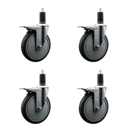 Service Caster 6'' Thermoplastic Rubber Swivel 1-1/4'' Expanding Stem Caster Set Total Lock Brake, 4PK SCC-EXTTL20S614-TPRB-114-4